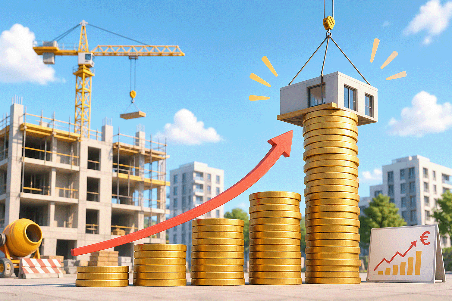 Symbolbild für die Kostenexplosion bei Bauprojekten