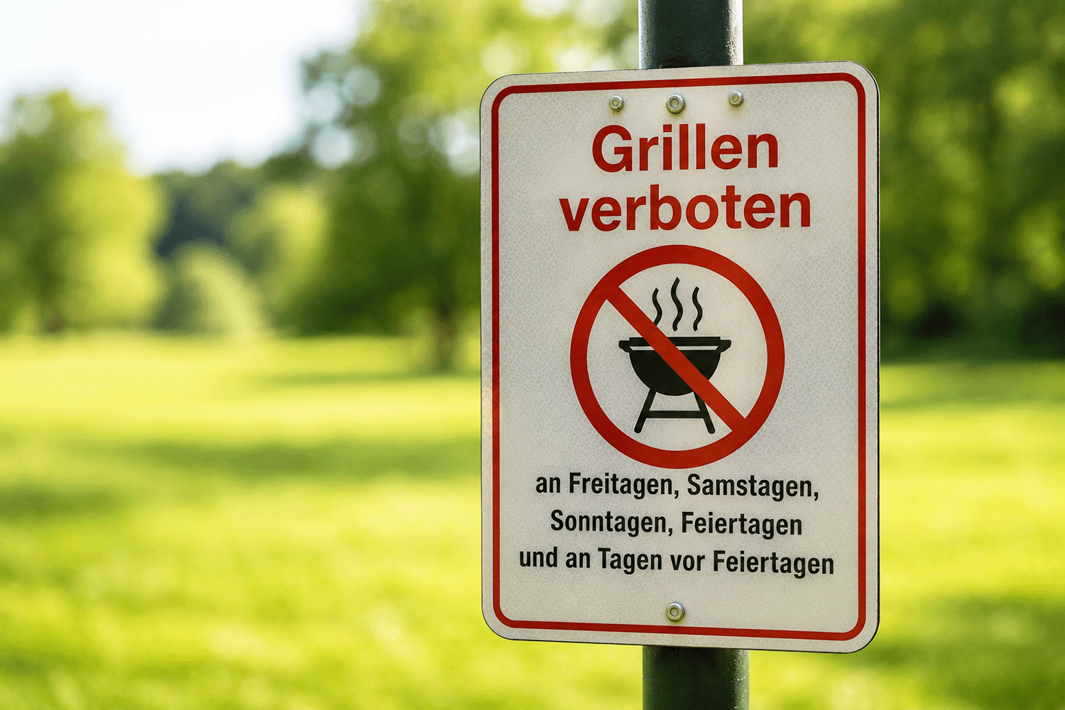 Grillverbotsschild in einem Naherholungsgebiet